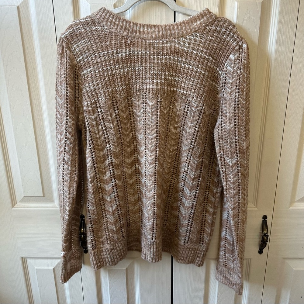 99 Jane Street Eyelet Knit Chevron Knit Crewneck Pullover Sweater Womens Size XL